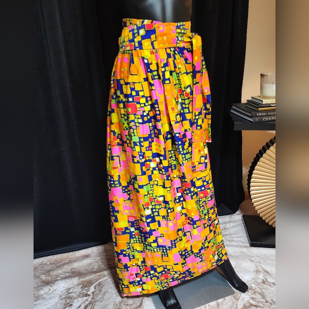 VINTAGE 1970S SCREEN PRINT MAXI WRAP SKIRT BOLD ABSTRACT PRINT SIZE SMALL - Picture 4 of 10
